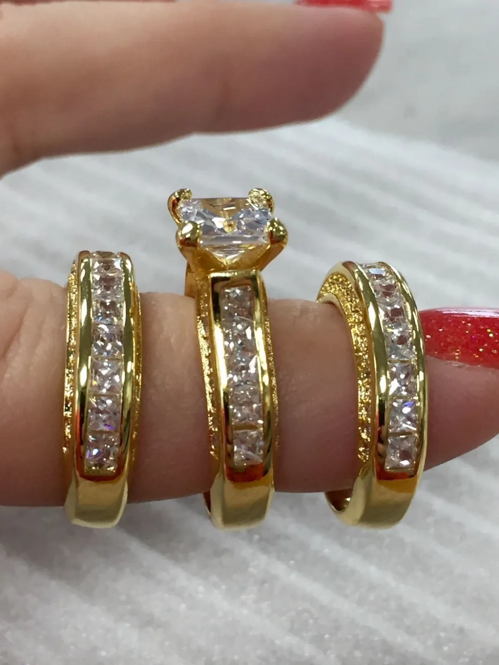 Modesmycken Princess cut 20ct 5A zirkon cz bröllopsband ring Set för kvinnor Gul guldfylld förlovningsring