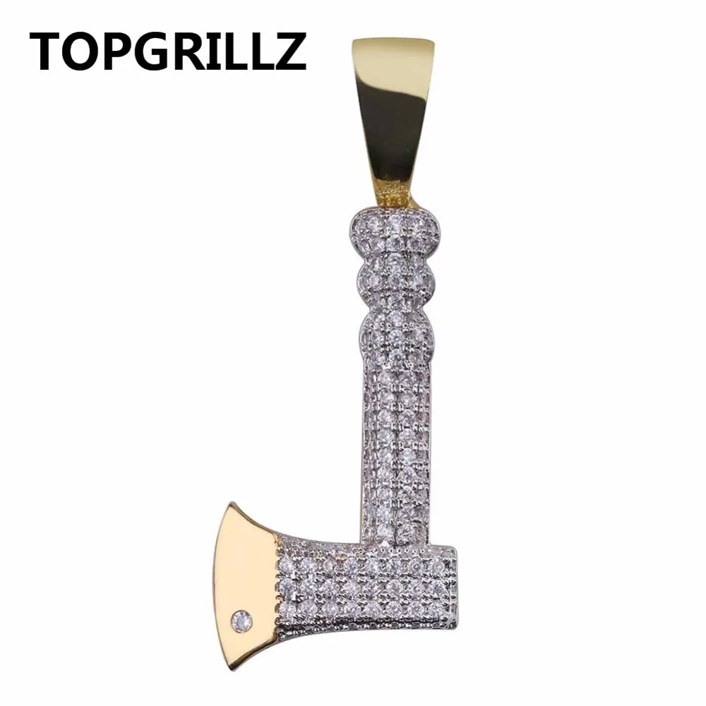 TOPGRILLZ Hip Hop bijoux hache collier pendentif cuivre couleur or plaqué glacé Micro pavé cubique breloque en Zircon pour hommes cadeaux 161B