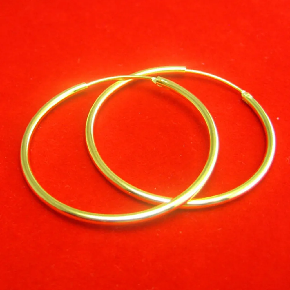 Womens Girls Smooth Hoop Earrings 18K Yellow Gold Filled Big Large Circle Huggies Earrings 40mm Diameter