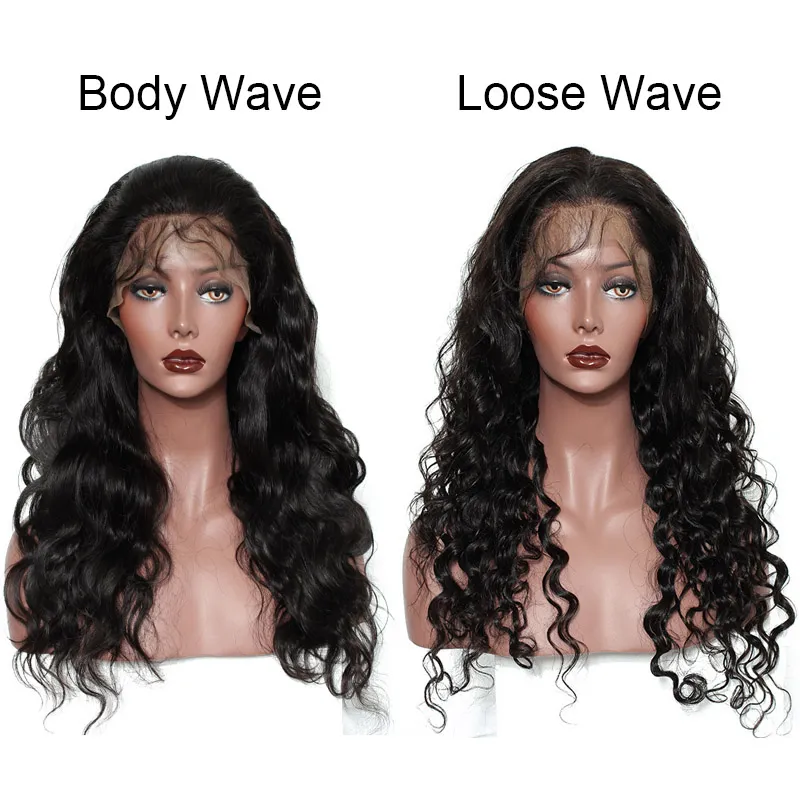 흑인 여성용 고품질의 인간의 머리카락 자연 가발 Pre Plucked Brazilian Body / Loose Wave Remy 헤어 레이스 프론트 가발 자연 색상