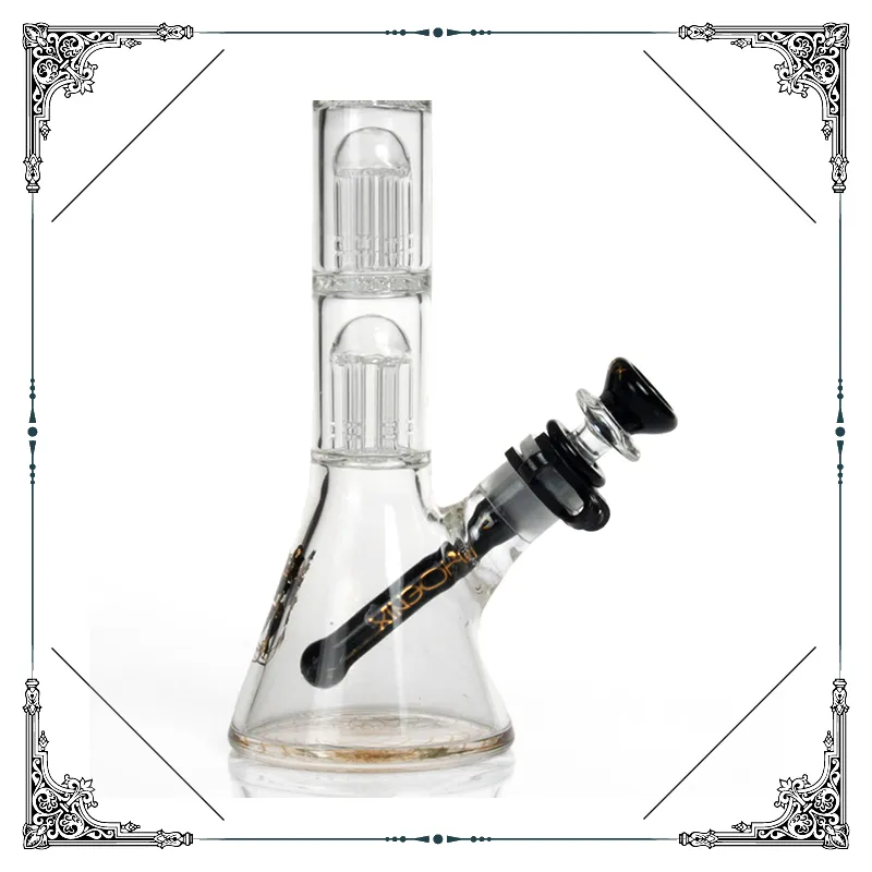 Phoenix Glass Smoking Water Bongs 7MM Beaker Bong With Ice Catcher Double 8 Tree Arms Perc 18.8mm Joint Bongs 14 Inches Recycler Water Pipes Shisha Hookah