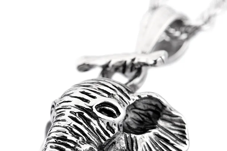 Punk Hiphop Accessoires Éléphant Pendentif Collier Hommes / Femmes Bijoux Charme Pendentif 60 cm Corde Chaîne En Acier Inoxydable Argent Animal Bijoux