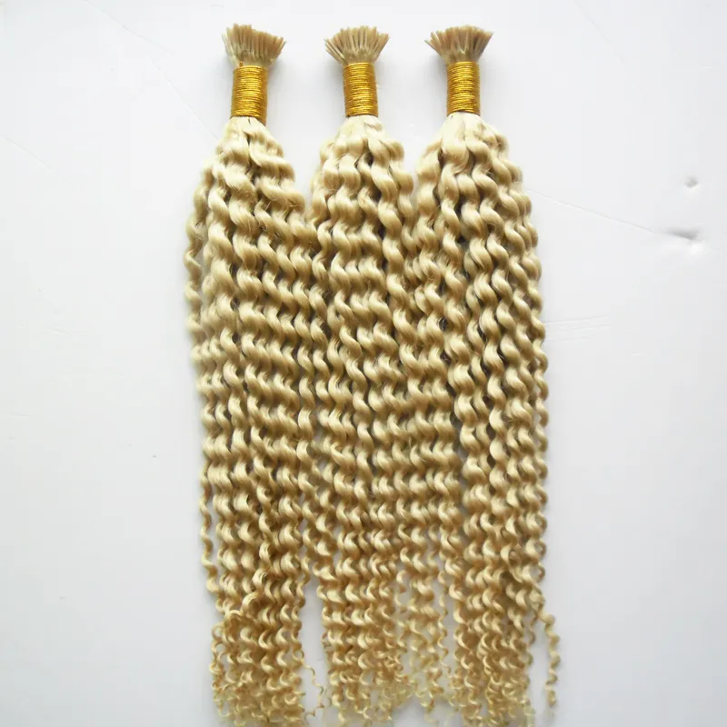 300 g 613 Bleach Blonde Remy Pre Bonded Human Hair Extension Kinky Curly Fusion Hair Keratin Capsules I Tip Colorful Hair9194587