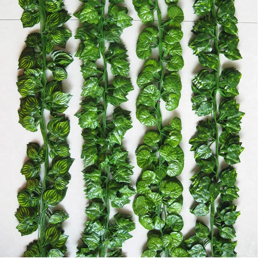 12 pz 2.1 M lungo Simulazione Ivy Rattan Viti rampicanti Foglia verde Seta artificiale Virginia Creeper Decorazione della parete Home Decor spedizione gratuita