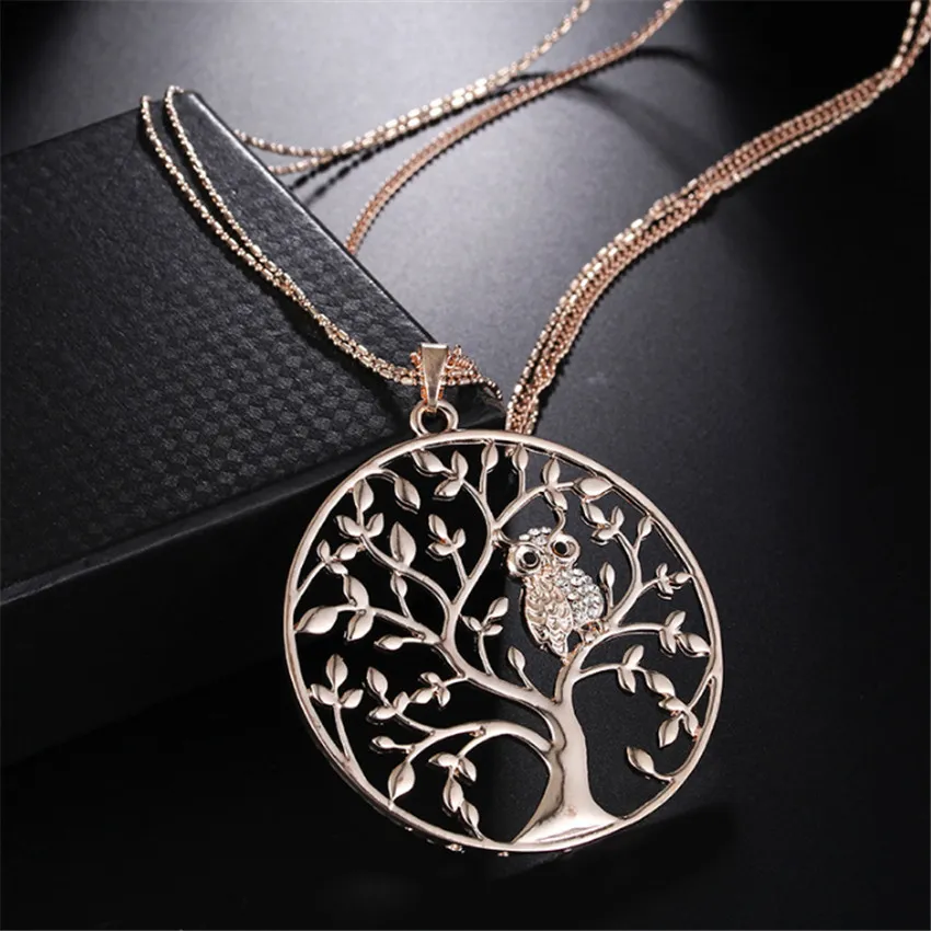 Tiny Crystal Animal Owl Owl Necklace Multilayer Chain Tree of Life Netlaces Jewelry Silverrose Gold for Women Gift Female CO1941786