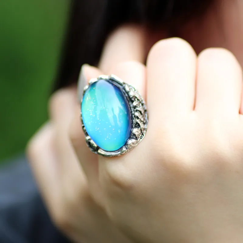 New Design Women Lucky Gift Emotion Feeling Big Oval Stone Mood Ring Wholesale MJ-RS057