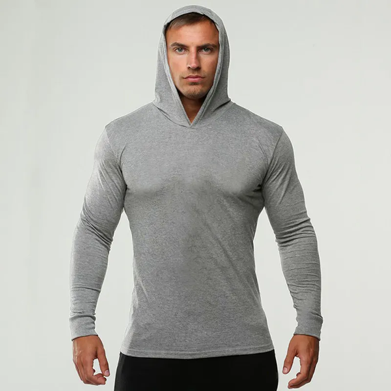 Hommes GYM Fitness Hoodies Couleur Unie À Capuche Athlétique Casual Sports Sweats Tops Manches Longues