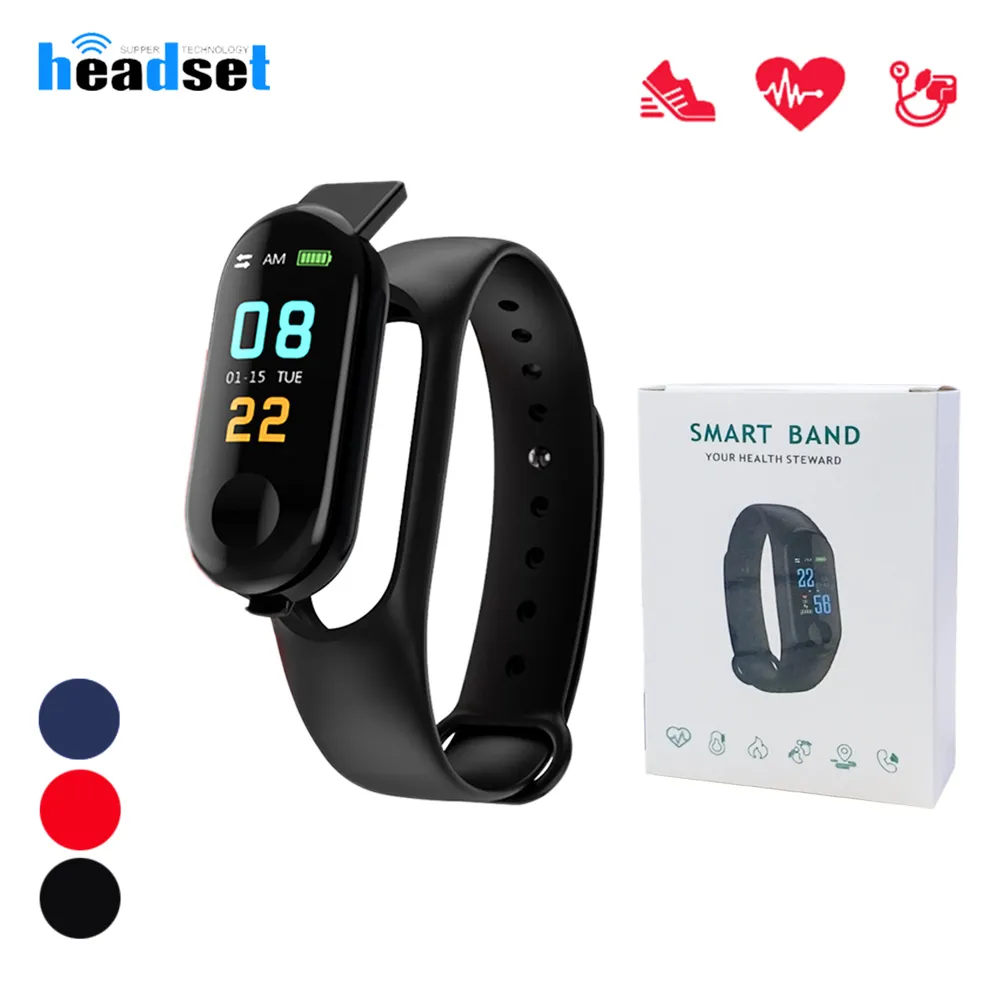 M3 Plus Smart Britband Band Fitness Bractelet Big Touch Screen напоминание сердечный ритс Уцереб Уцеребка Наблюдайте за Android iOS