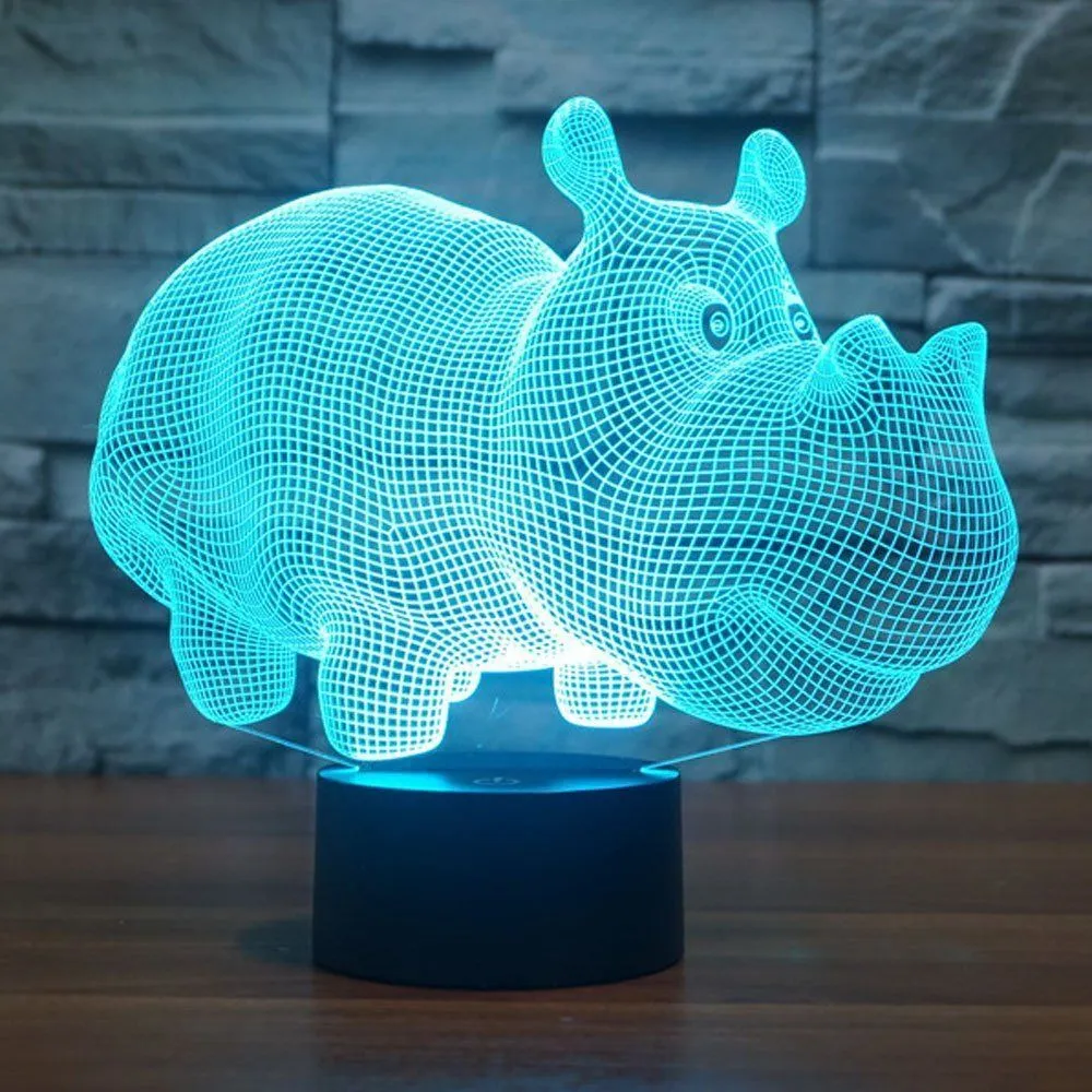 Animal Rhinoceros 3D LED Night Light 7 Cambia colore Lampada da tavolo da tavolo Regalo per bambini # R42