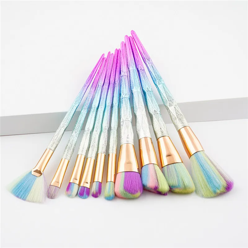 Rainbow Makeup Brushes Set Diamond Eyes Powder Foundation Cosmetics Beauty Tools Multipurpose Fan Make up Brush Kit