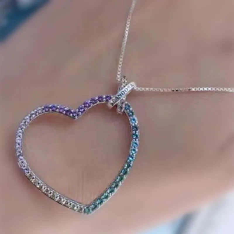 100% 925 sterling zilveren ketting hart met CZ ketting past pandora stijl sieraden bedels en kralen