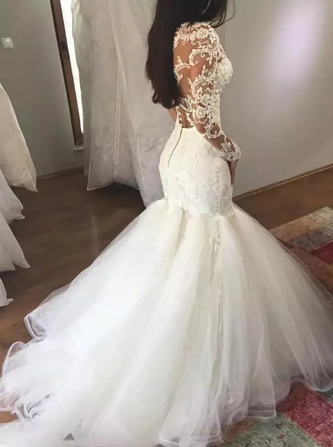 long sleeve mermaid berta wedding dresses v neck lace appliqued trumpet bridal gowns sexy beach wedding vestido de noiva