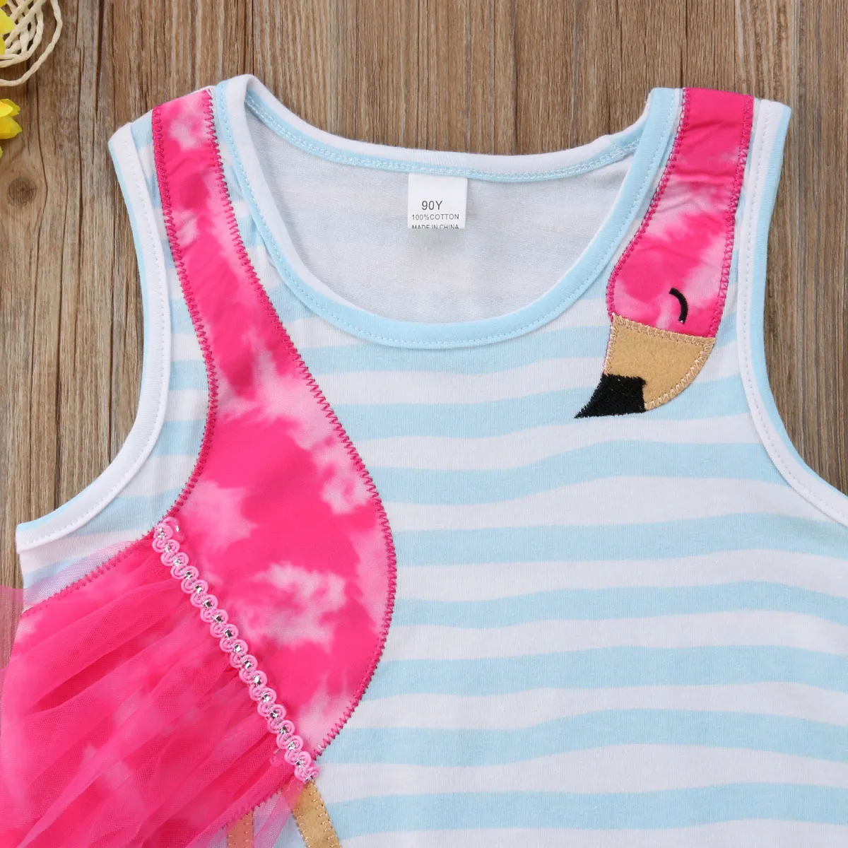 Children flamingos dress cartoon Cotton baby Girls stripe tassel princess dresses summer Boutique Kids Clothing C4436