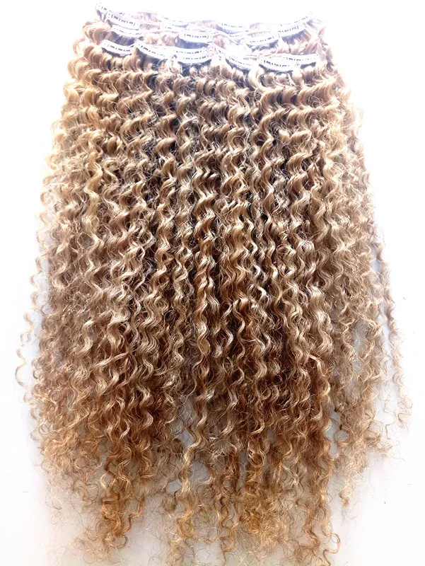 new brazilian virgin remy curly hair weft clip in natural kinky curl weaves unprocessed dark blonde human extensions hair8681210