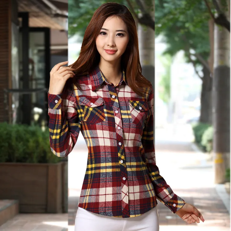 Blusa Camisa Mujer Camisa A Cuadros Algod n Blusa De Manga Larga