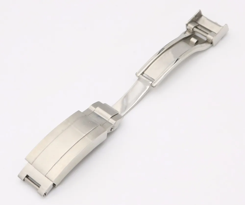 Carlywet 9mm x 9mm New Watch Band Buckle Glide Flip Lock Develployment Clasp Silver Brushed 316L Solid Metal Stainless Steel370
