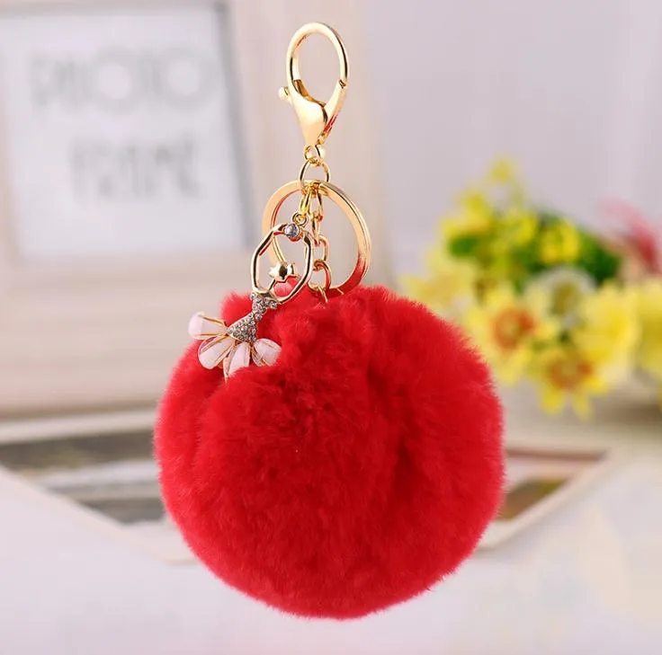 Llaveros Bola De Peluche Imitación Conejo - Pack De 2, Color Rojo - Para Llaves Coche, Bolso, Decoración