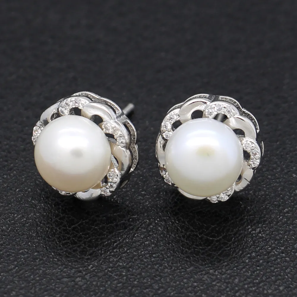 Party Surprise Gift Fashion Natural Freshwater White Pearl Earrings Silver Ear Studs Fashion Charm Jewelry Spot Wholesale