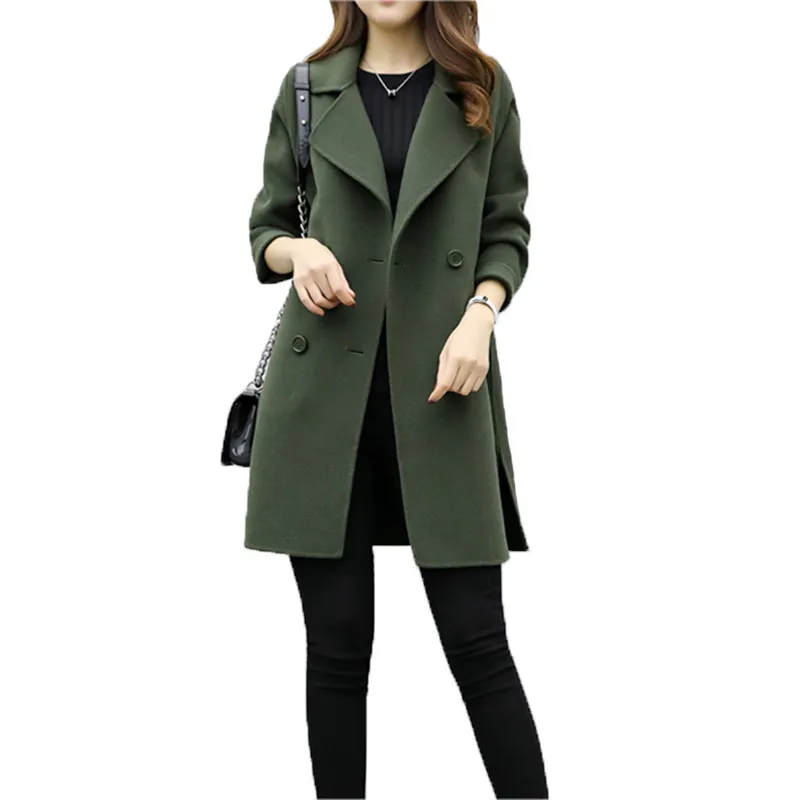 Damski wełniany płaszcz New Fashion Długi luźny dwurzędowy szczupły typ Kobieta Jesień Zima Ciepłe mieszanki wełny