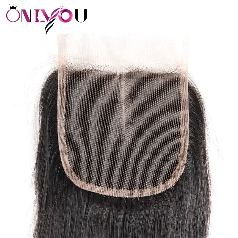 Cheveux vierges brésiliens Fermeture en dentelle droite 4x4 Partie centrale gratuite Extensions de cheveux humains indiens bruts Fermeture supérieure Silky Straight Weaves Bundles