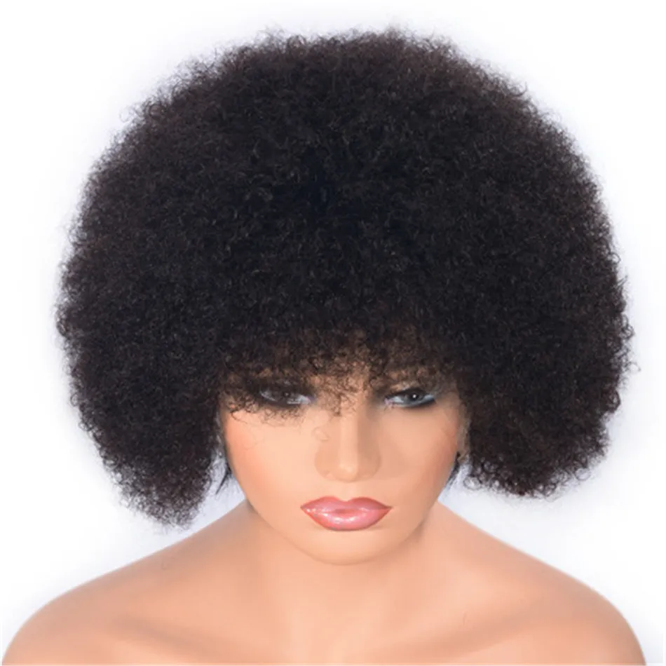 Parrucca di capelli umani ricci afro crespi per donne nere parrucche frontali in pizzo brasiliano corto capelli Remy di colore naturale 8 pollici