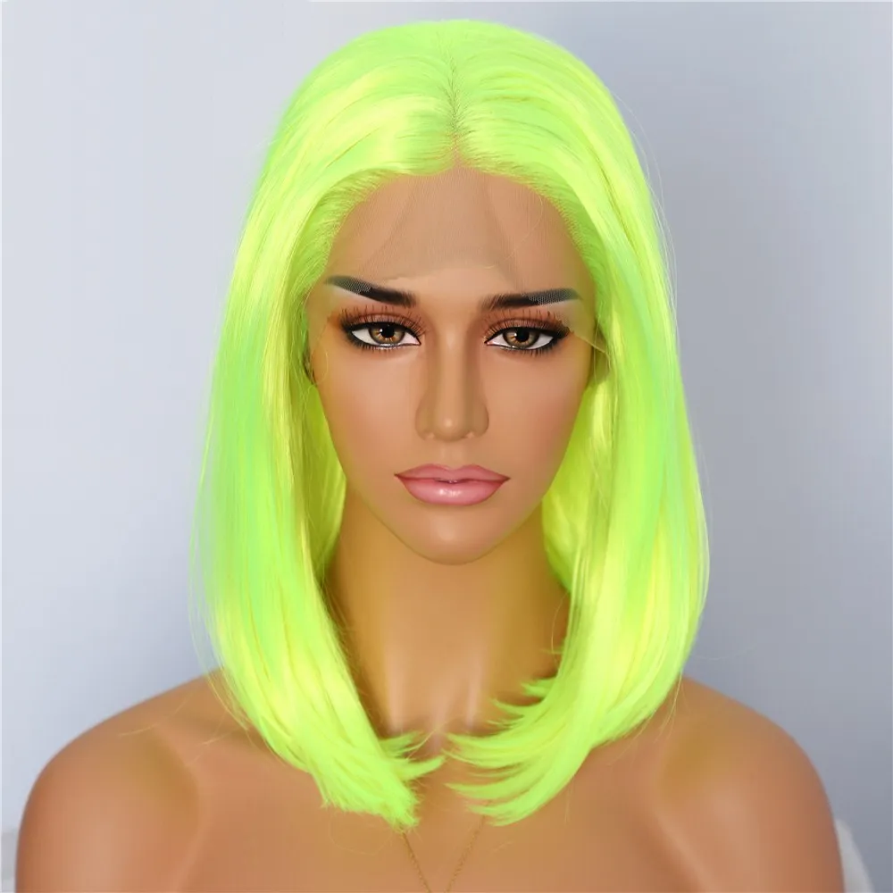 Nuove parrucche frontali in pizzo sintetico senza colla per capelli resistenti al calore di colore verde neon ondulato lungo di Halloween per capelli in fibra economica Cospaly Drag Queen