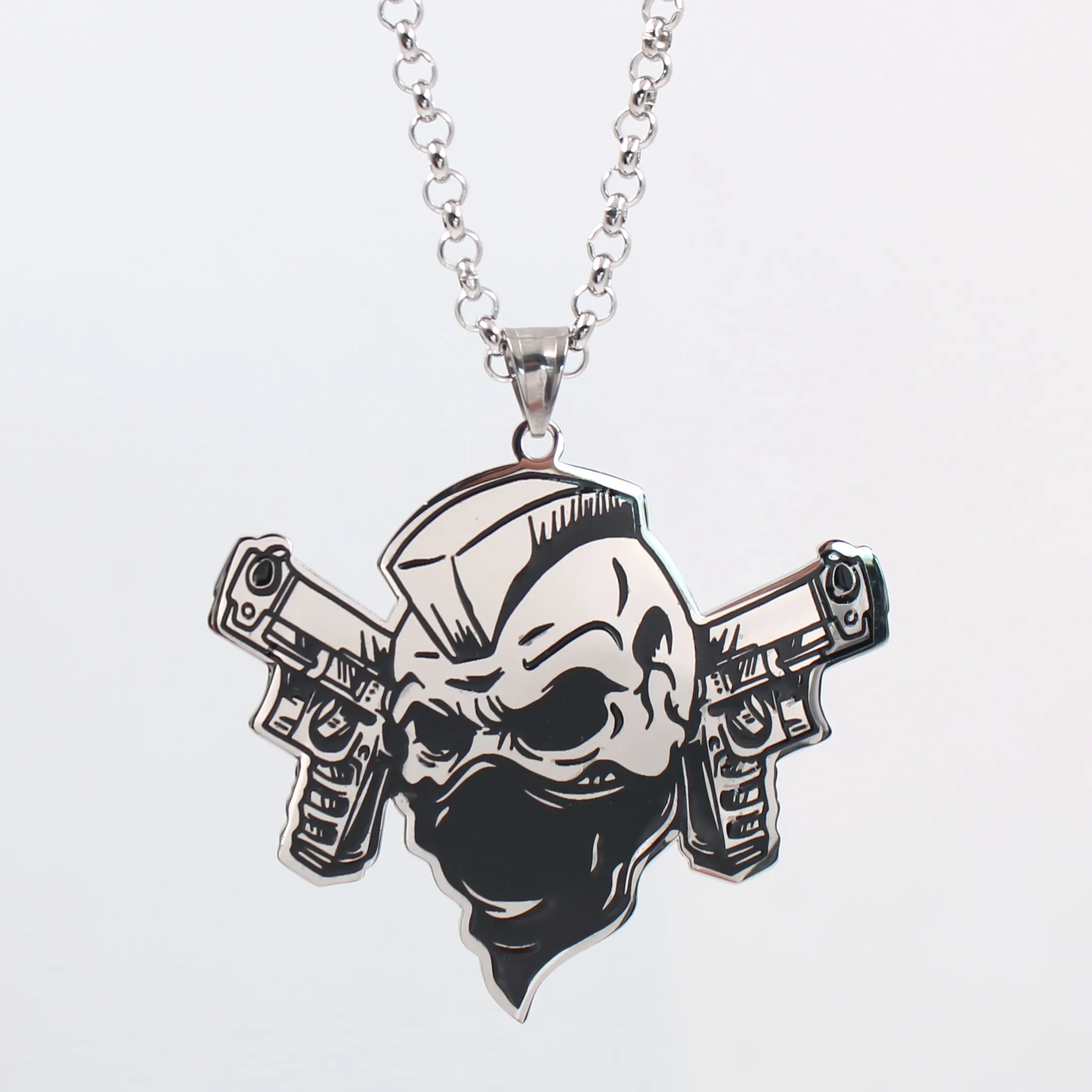 Gnayy masculino hip-hop jóias preto polido puro aço inoxidável icp crânio un pingente colar 4mm 30 polegada rolo chain2347792