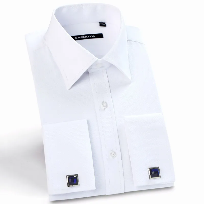 Mens French Cuff Solid Dress Shirts Spread Collar Long Sleeve Regular Fit Formal Business Twill ShirtCufflinks Included 1 879 DHgate