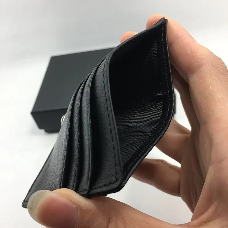 黒本革クレジットカードホルダー高品質小型 ID カードケース財布フォーマルビジネスメンズ薄型カードホルダー財布コインポケットスリムポケットバッグ