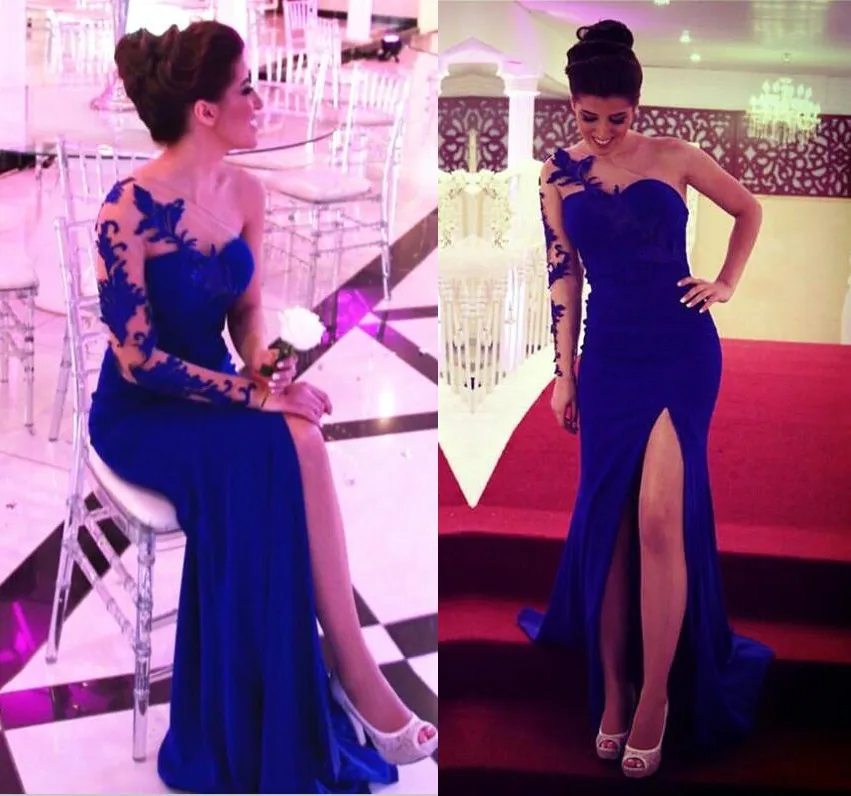 Royal Blue Formal Vestidos De Noche De Encaje Individual De Una