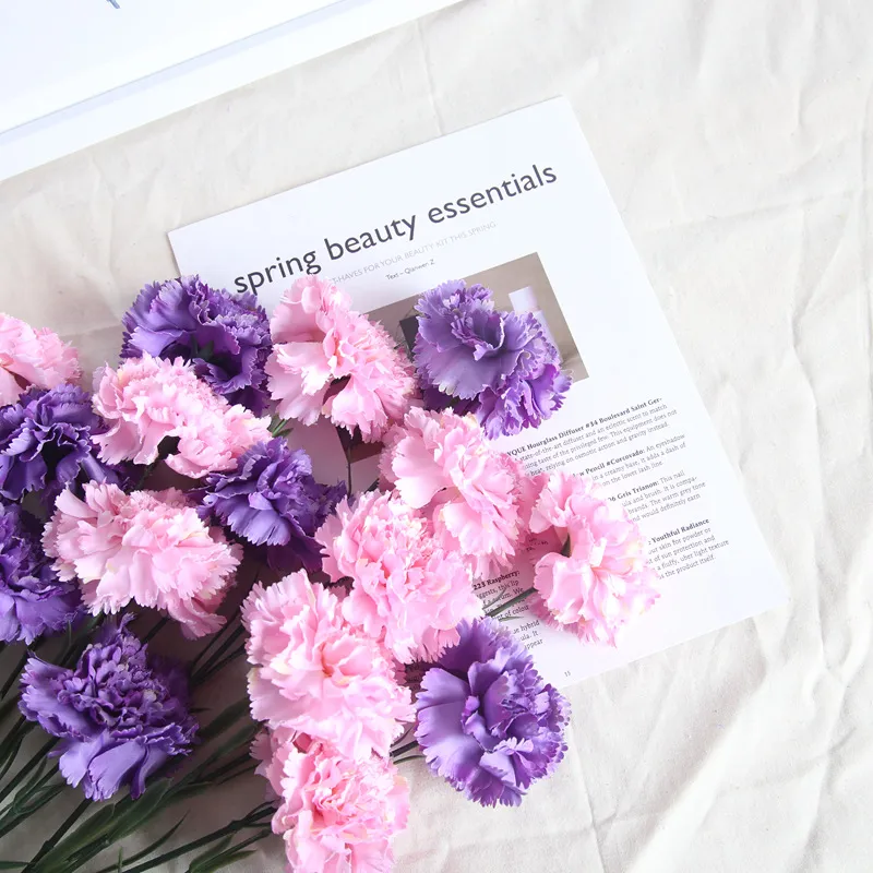 DIY 신선한 인공 꽃 카네이션 실크 꽃 가짜 가정의 날에 대 한 가짜 식물 장식 액세서리