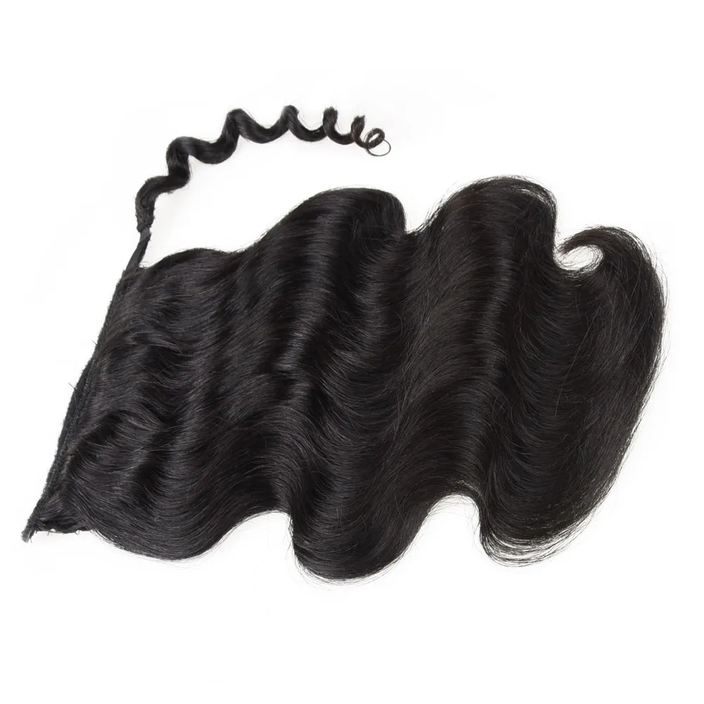 Brasilianska Human Hair Drawstring Ponytail Naturvåg Ponytail Hårstycke, Klipp i riktigt hår wrap runt hästsvans hårstycke 120g