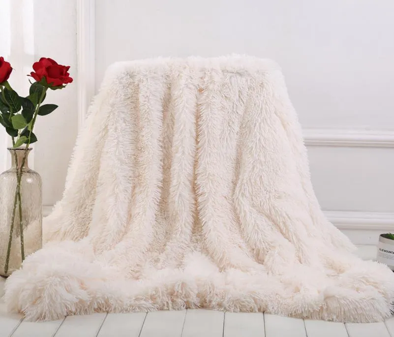 Super Soft Long Shaggy Warm Plush Fannel Blanket Soffte Cloud Throw Qulit Mysig Faux Fur Bedspread Travel Blankets Decor Home Decor 12Colors