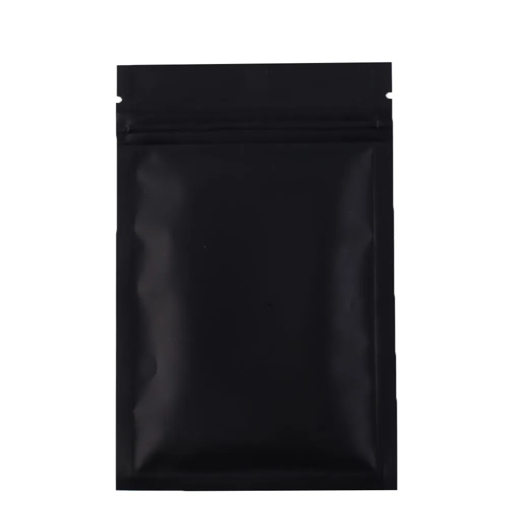 Alta qualità 12 X 18 cm, 100 X sacchetti con chiusura lampo in Mylar metallico fondo piatto Sacchetti di plastica con chiusura a zip in foglio di alluminio nero piccolo