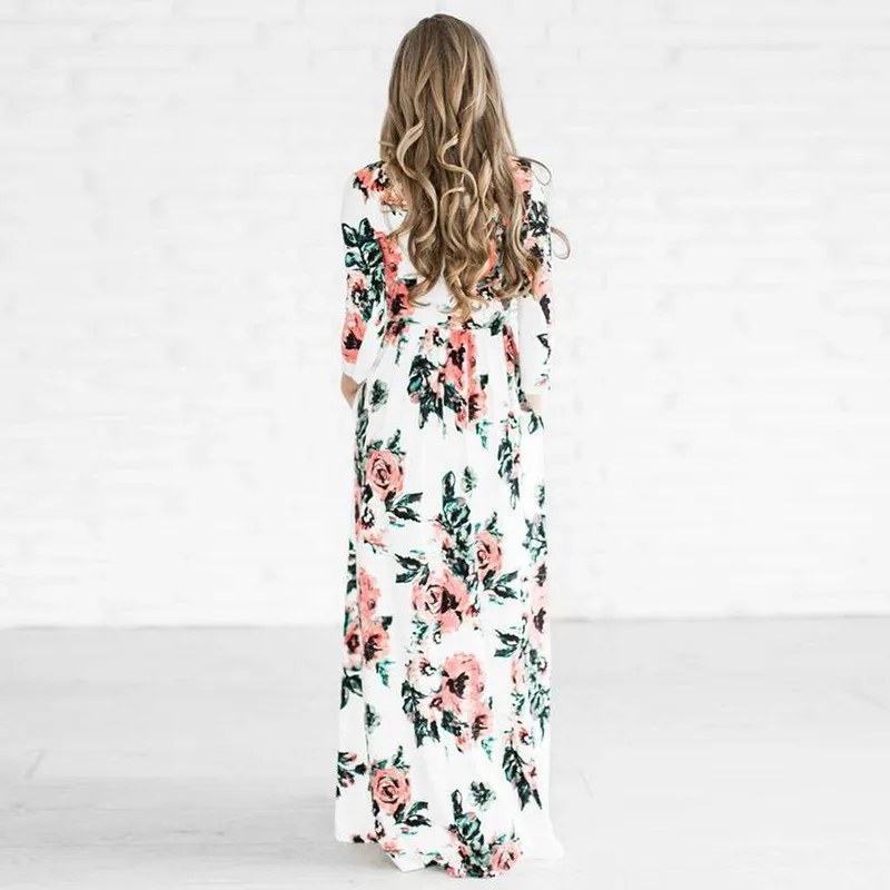 Women Sexy Long Sleeve Summer Fashion Style Long Party Dress Leisure Female Floral Print Dress Ladies Maxi Dress