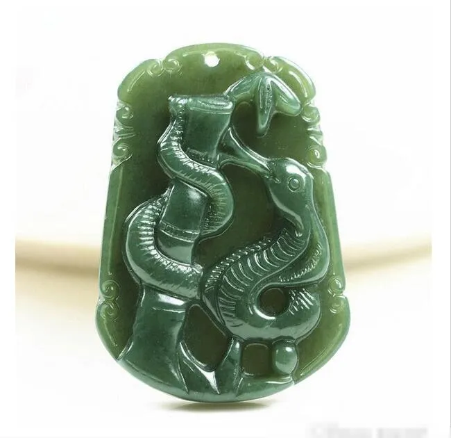 [Close] Hurtownie - Ręcznie rzeźbione Natural Green Jade Snake Jade Prezent Urok Naszyjnik Wisiorek