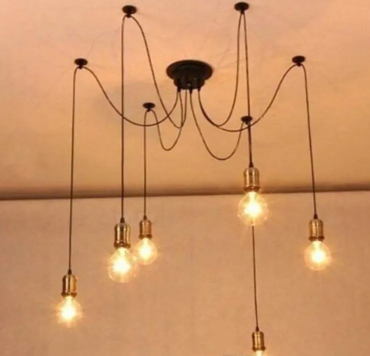 E26 E27 Rope Cacher Copper Droplight Vintage Net Spider Buckingham ljuskrona taklampor Creative Bar Fairy Pendant lampa