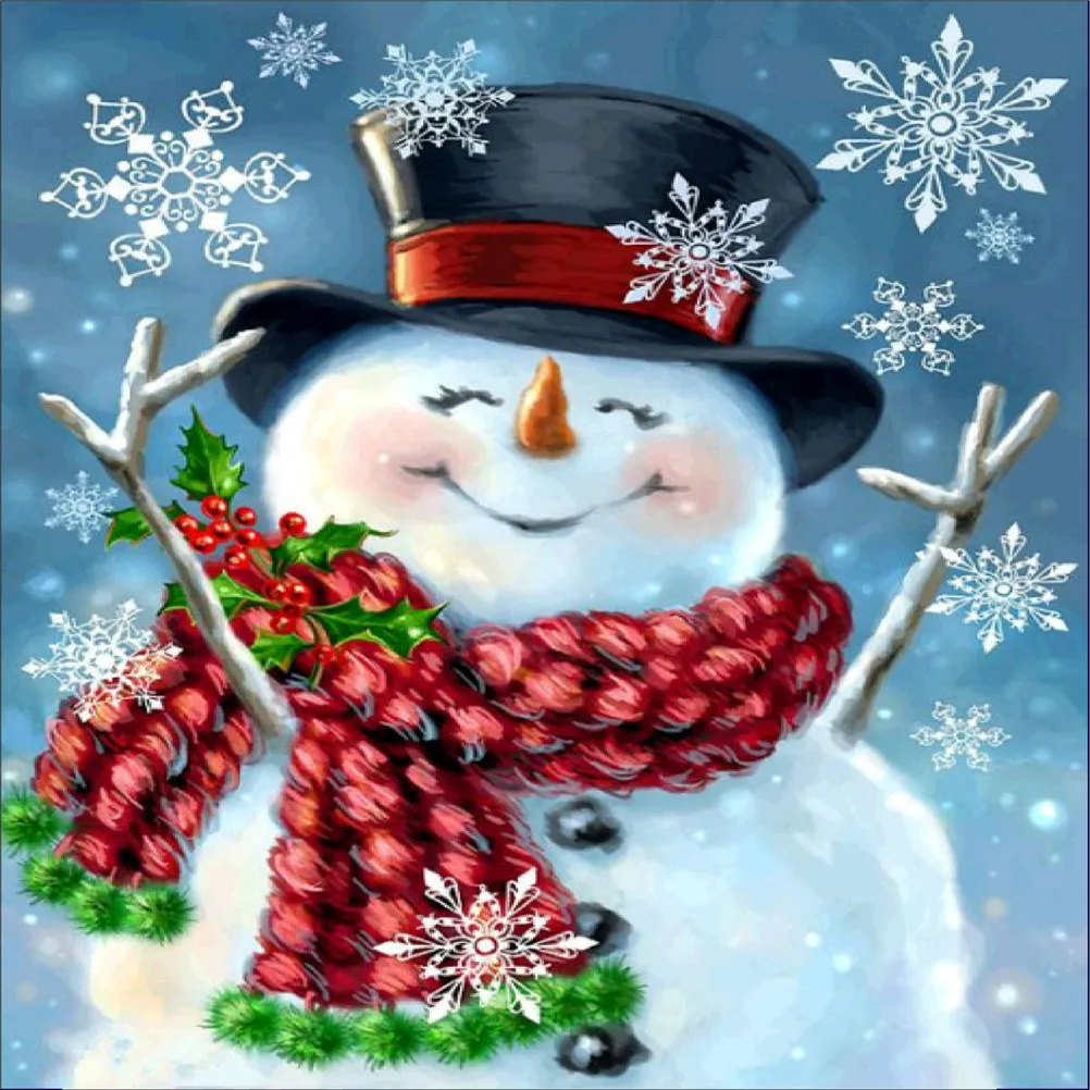 DIY Okrągły Pełny Diament Malarstwo Snowman Christmas Haft Cross Stitch Home Decor Picture Rhinestones Full Square Diamond