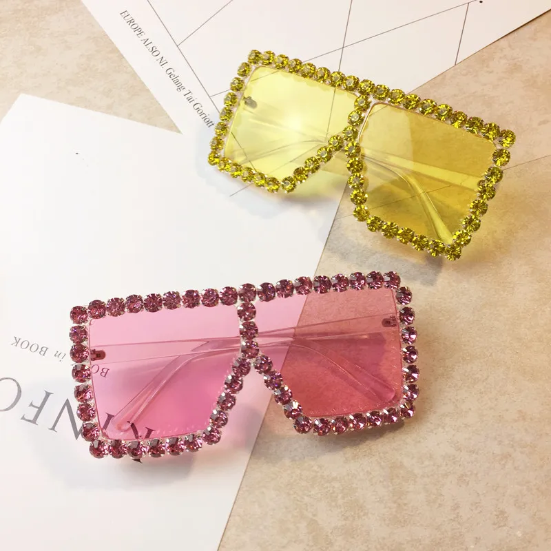 Luxus Diamond Square Sonnenbrille Frauen Marke Größe Kristall Sonnenbrille Damen Neue Gradienten Oculos Spiegel Shades