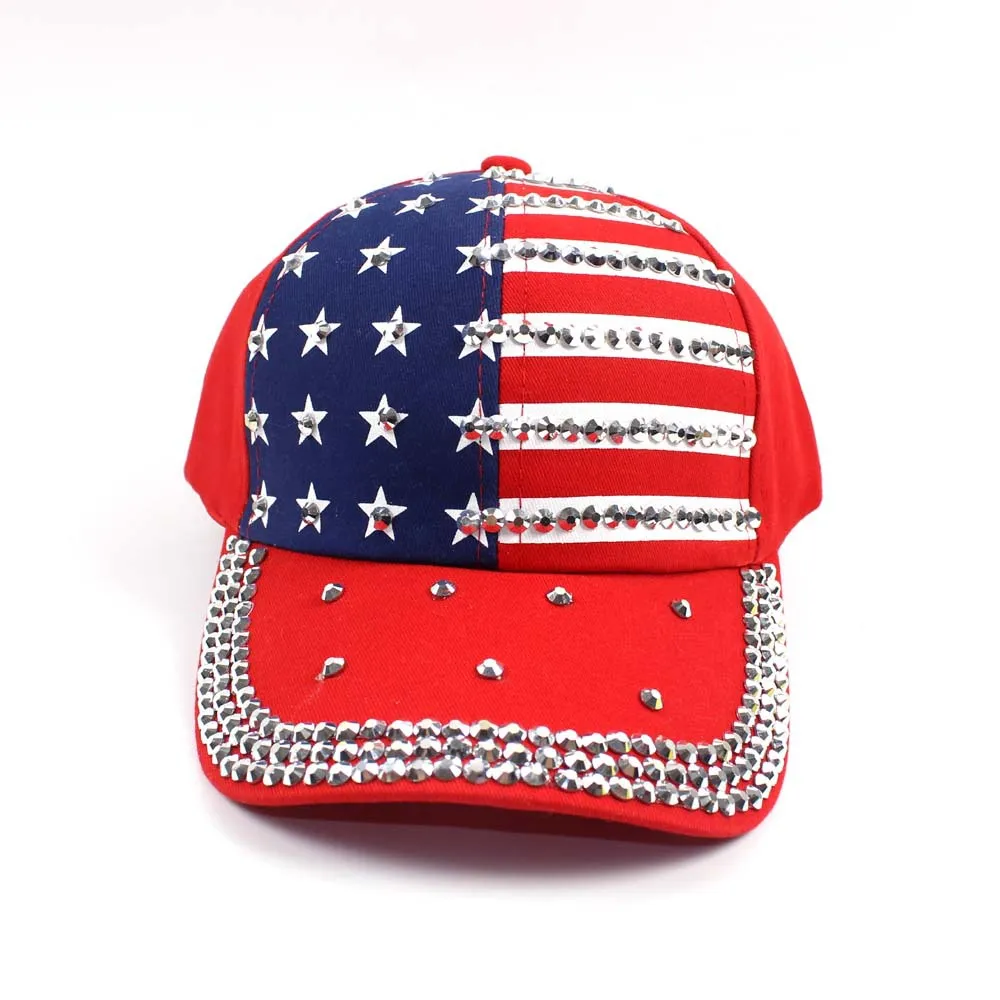 Grands enfants casquettes de baseball Été 4 juillet drapeau américain chapeau adolescent mode strass cowboy casquette loisirs étoiles rayures soleil chapeaux C4341