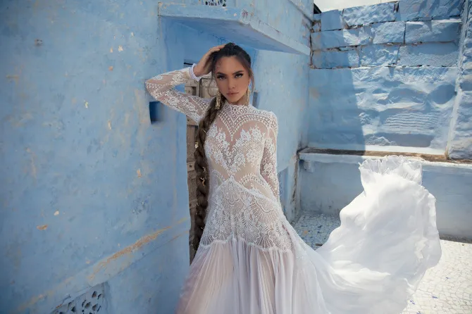 Lior Charchy Inde robes de mariée abiti da sposa col haut à manches longues robe de mariée une ligne grande taille robe de mariée féerique