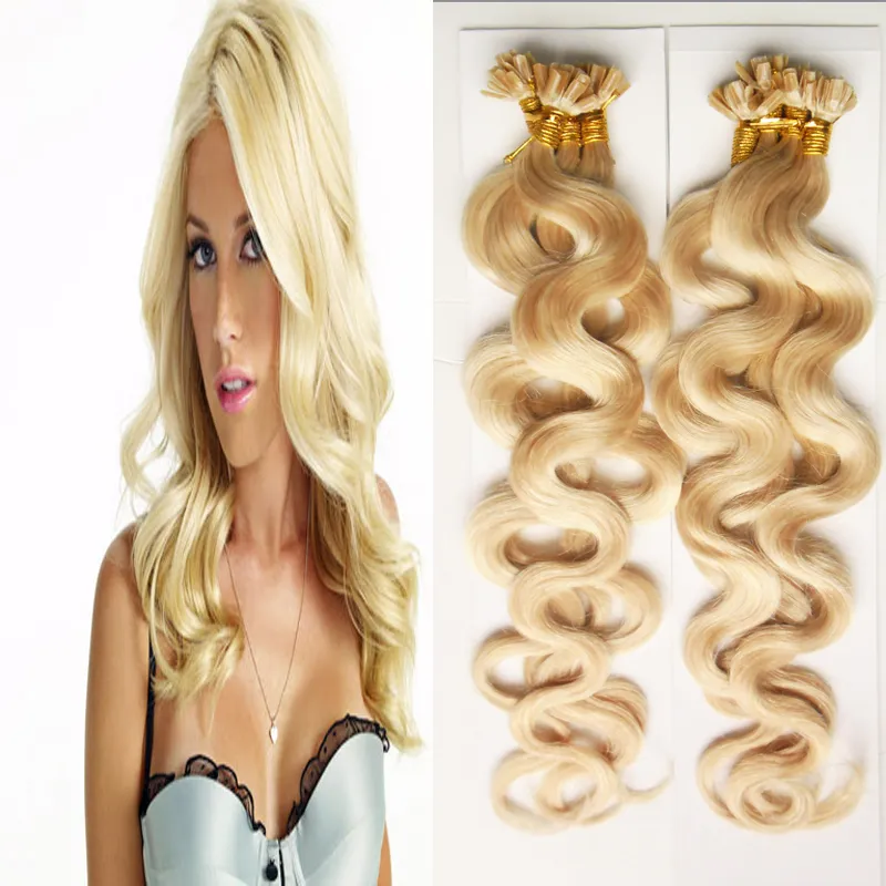 Blonde Hair 200g 1G / Strand Dwukrotnie Drawni Fusion Hair Body Wave Nail U Tip Machine Made Remy Pre Bonded Hair Extension