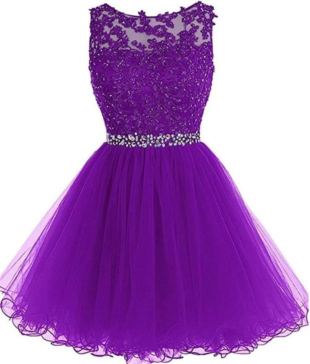 Juniors Halter Sleeveless Applique Beaded Short Homecoming Dresses with  Pockets Lavender Size 8