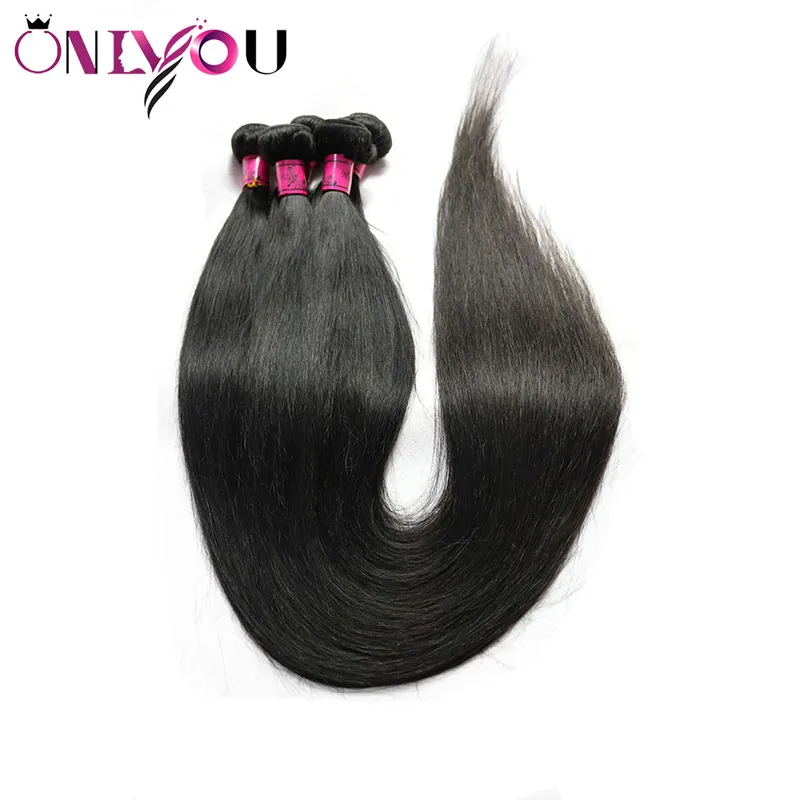 Onlyou Hair Products 40 Polegada Reta Feixes de Cabelo Humano Vison Brasileiro Peruano Indiano Malaio Macio Reto Remy Extensões de Cabelo Virgem