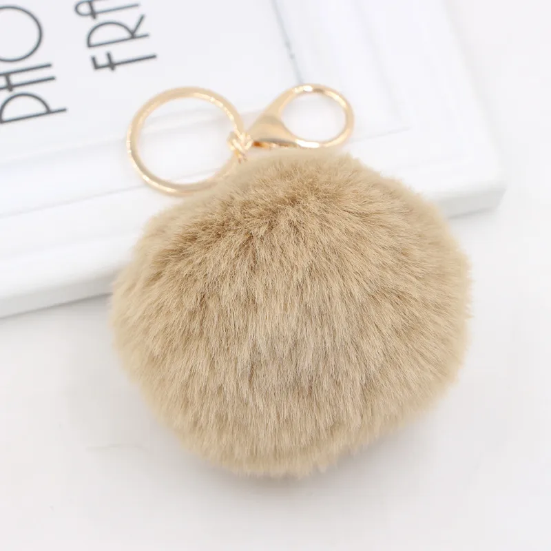 Rabbit Fur Ball Keychains Soft Lovely Gold Metal Key Chains Ball Pom Poms Plush Keychain Car Keyring Bag Earrings Accessories 8CM