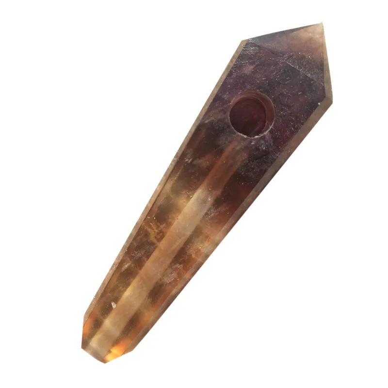 Dingsheng自然茶色紫色の蛍石の喫煙パイプクリスタル石英の石のワンドポイント葉巻パイプが1つの金属フィルターが付いています