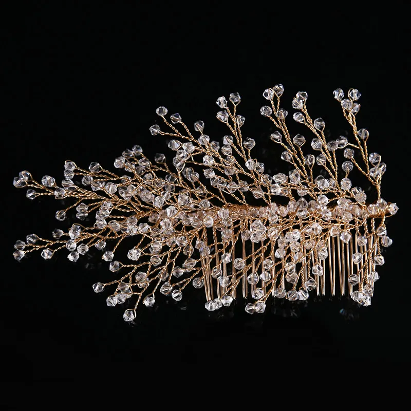 Bridal Hair Comb with Crystals and Copper Wire in Gold for Wedding