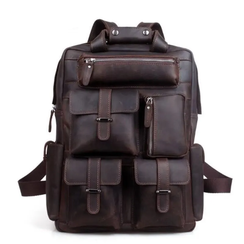 19 Inch Large Capacity PU Leather Men Business Backpack Genuine Leather Outdoor Backpacker Weekender Travel Luggage Handbag Backpack Bag