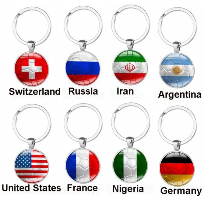 2018 Ryssland World Cup Fotboll Nyckelringar Key Ring 32 Länder Peru Sverige Tunisien Senegal Soccer Key Chains Souvenir fotboll