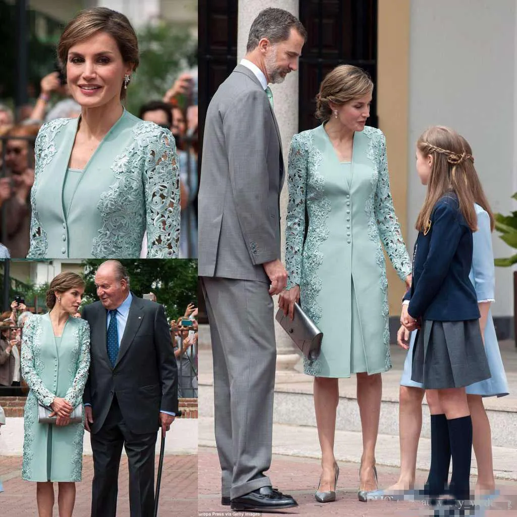 Vintage vert menthe dentelle tache mère des robes de mariée avec veste 2018 gaine robe d'invité de mariage robe formelle de la mère au genou